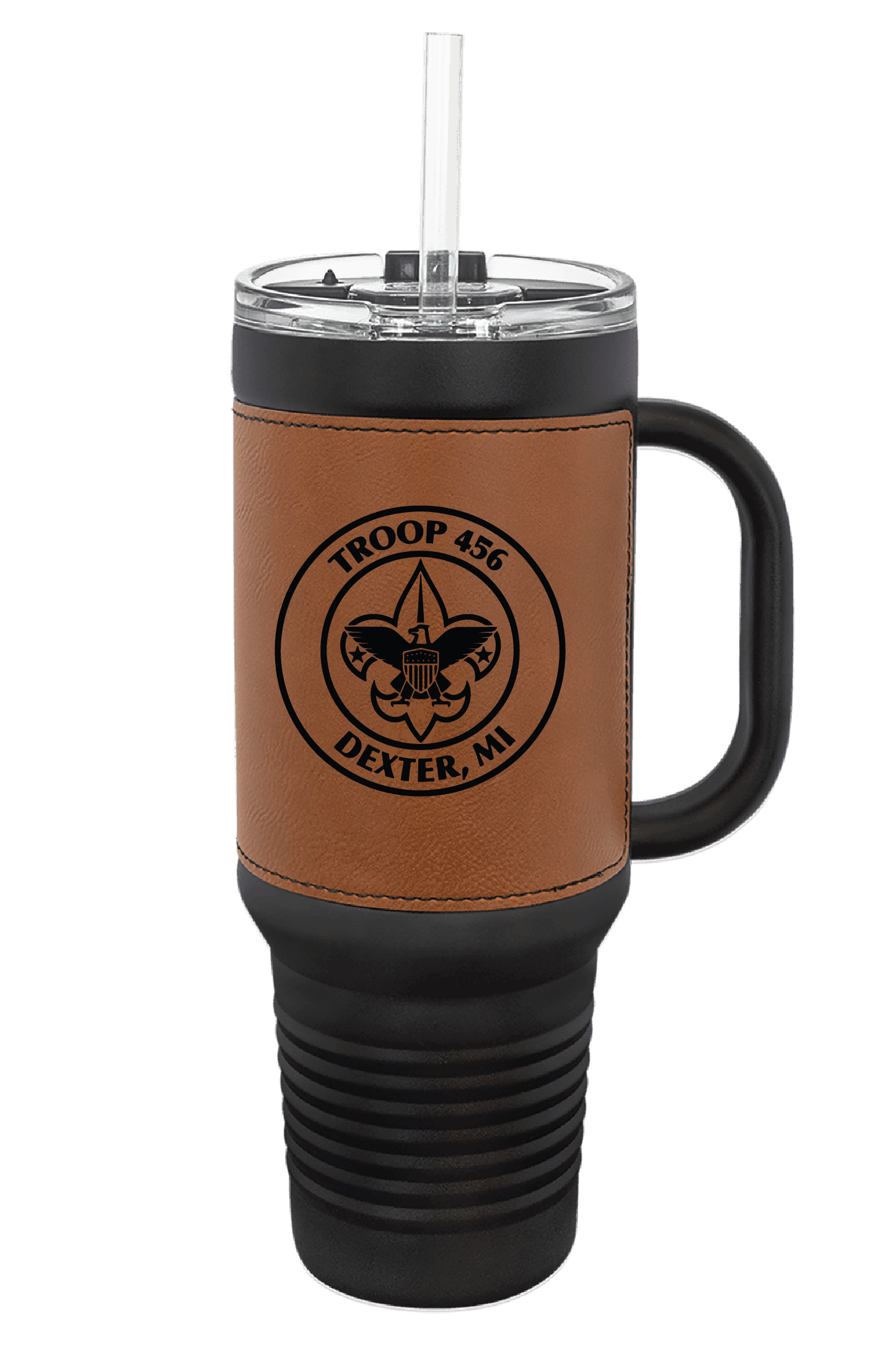 Troop 456 Engraved 40oz Dark Leatherette Tumbler