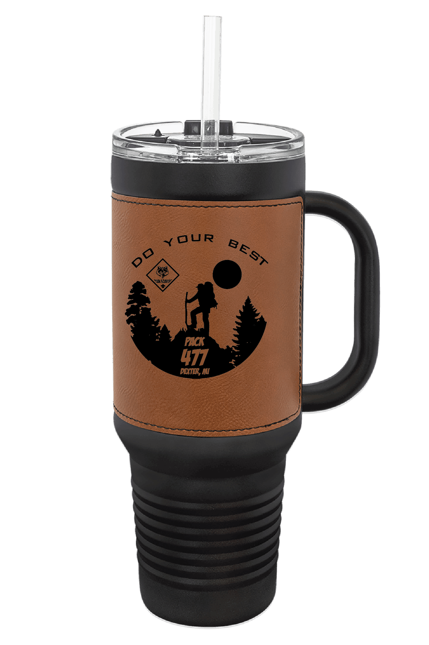 Pack 477 Engraved 40oz Dark Leatherette Tumbler