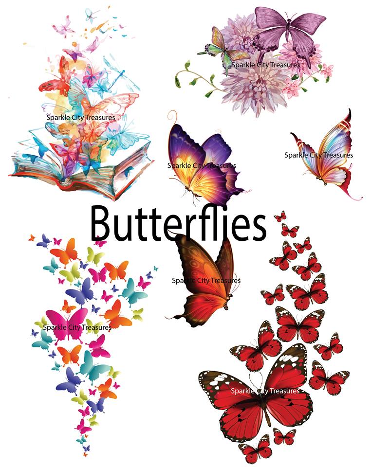 Butterfly Fused Glass Decal Ceramic Waterslide Decal Sheet 8.5 inch Square Large 
