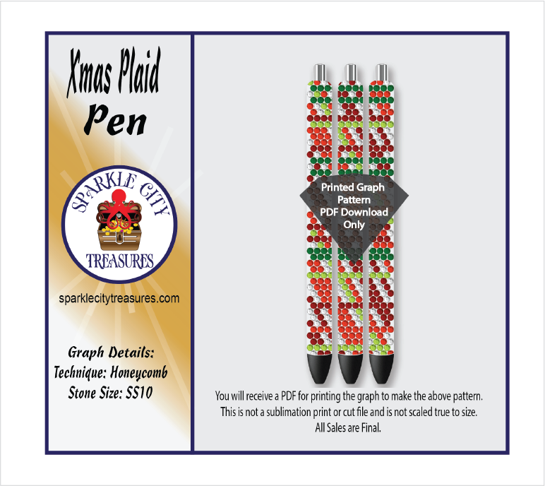 Xmas Plaid Pen Rhinestone Pattern